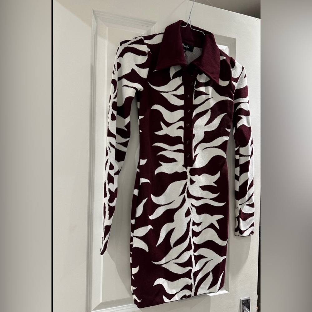 Hanifa Burgundy and White Mini Dress